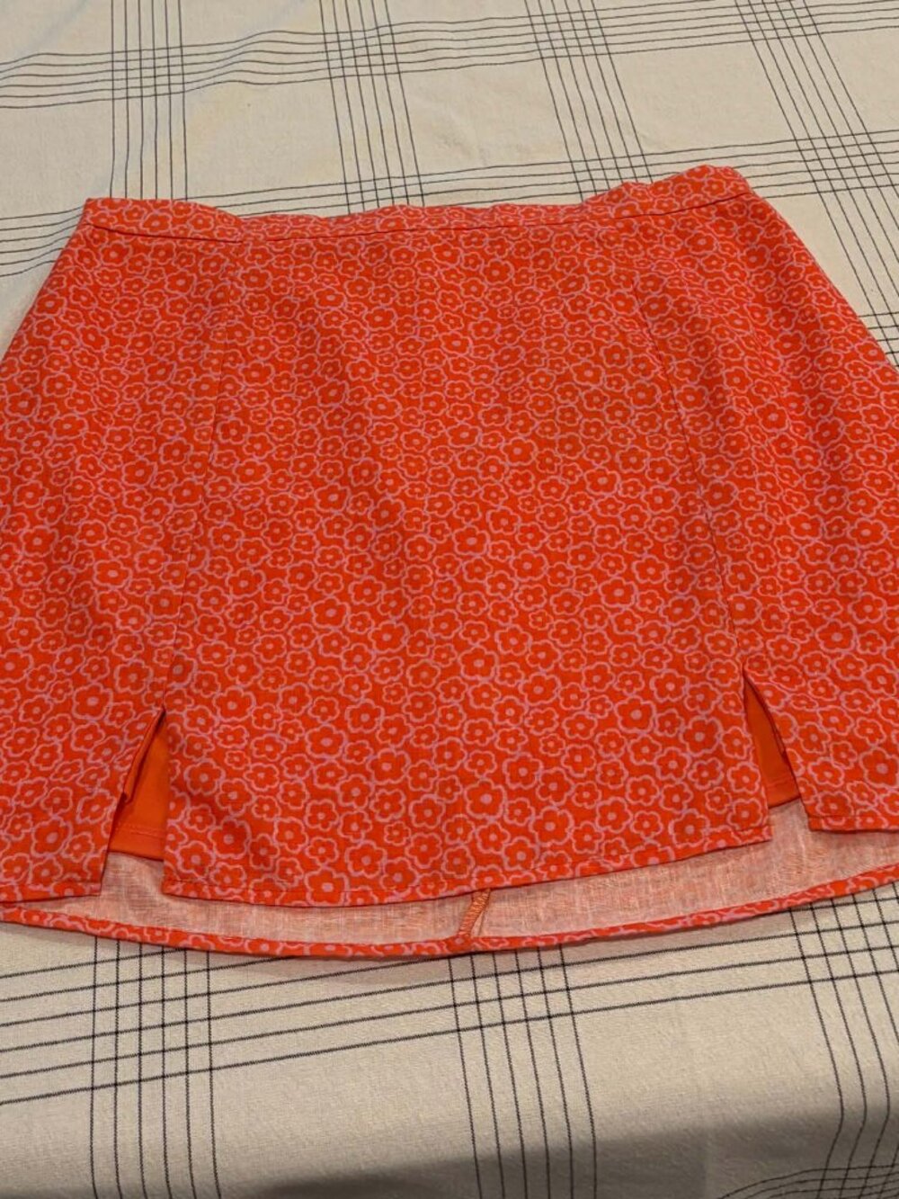 NWT Le Lis Retro Flower Print Mini Skirt Mod Boho Orange Pink Size L